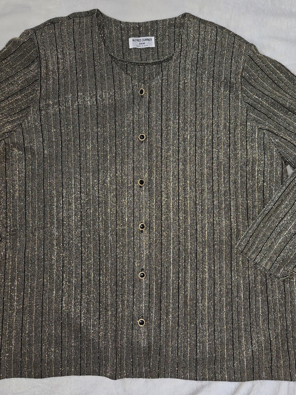 Alfred Dunner Women's Metallic Ribbed Crew Cardigan - Gold